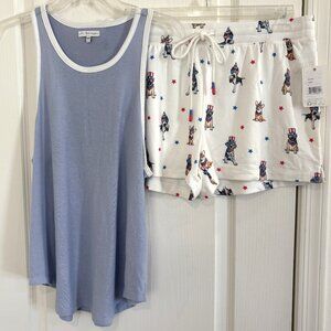 PJ Salvage Star Spangled Dogs Pajamas 2 PC Tank Top & Shorts Peachy Size Large